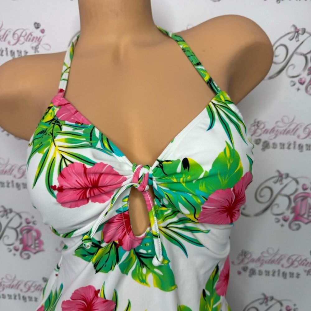 La vie en rose aqua dress tropical floral green pink white black blue strappy - Picture 9 of 10